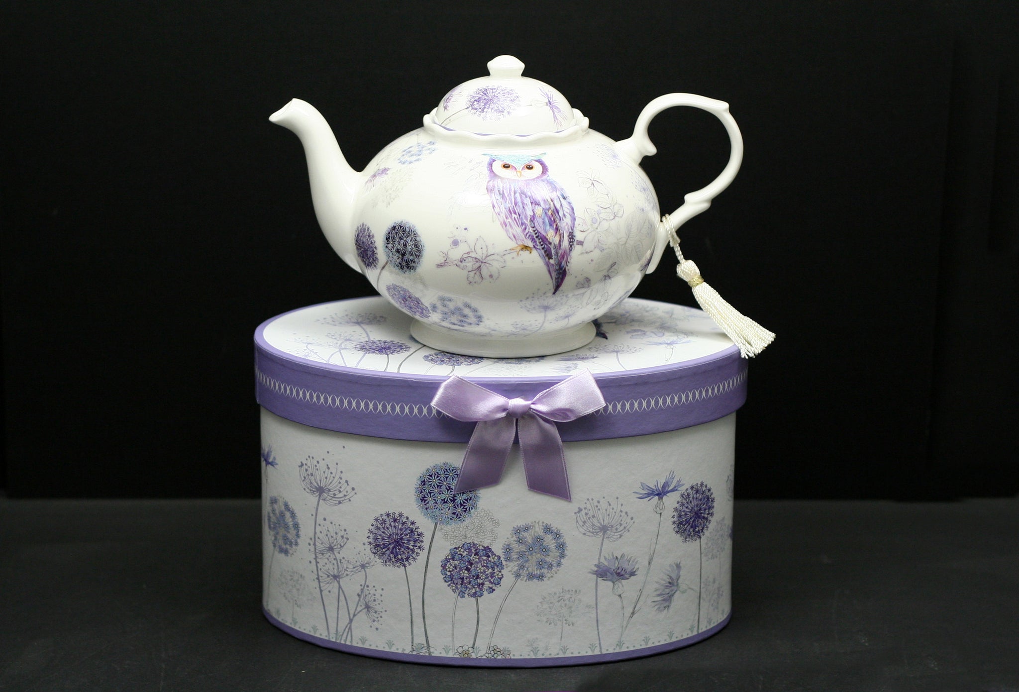 Purple Owl Design Teapot with a Ribboned Gift Box (1000 ml)