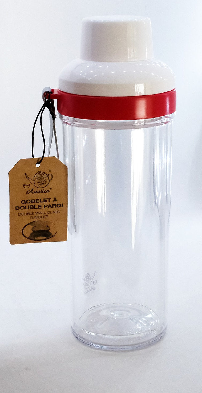 Double Wall Poly Glass Tumbler with Infuser (400 mL) - Red