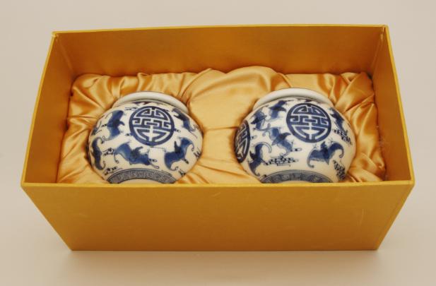 Ceramic Happiness & Longetivity Tea Caddy Box Set