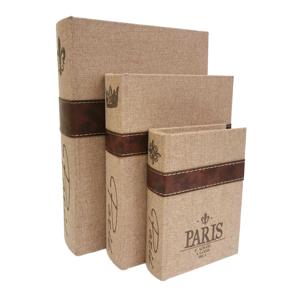 Paris Burlap Book Box with Leather Straps