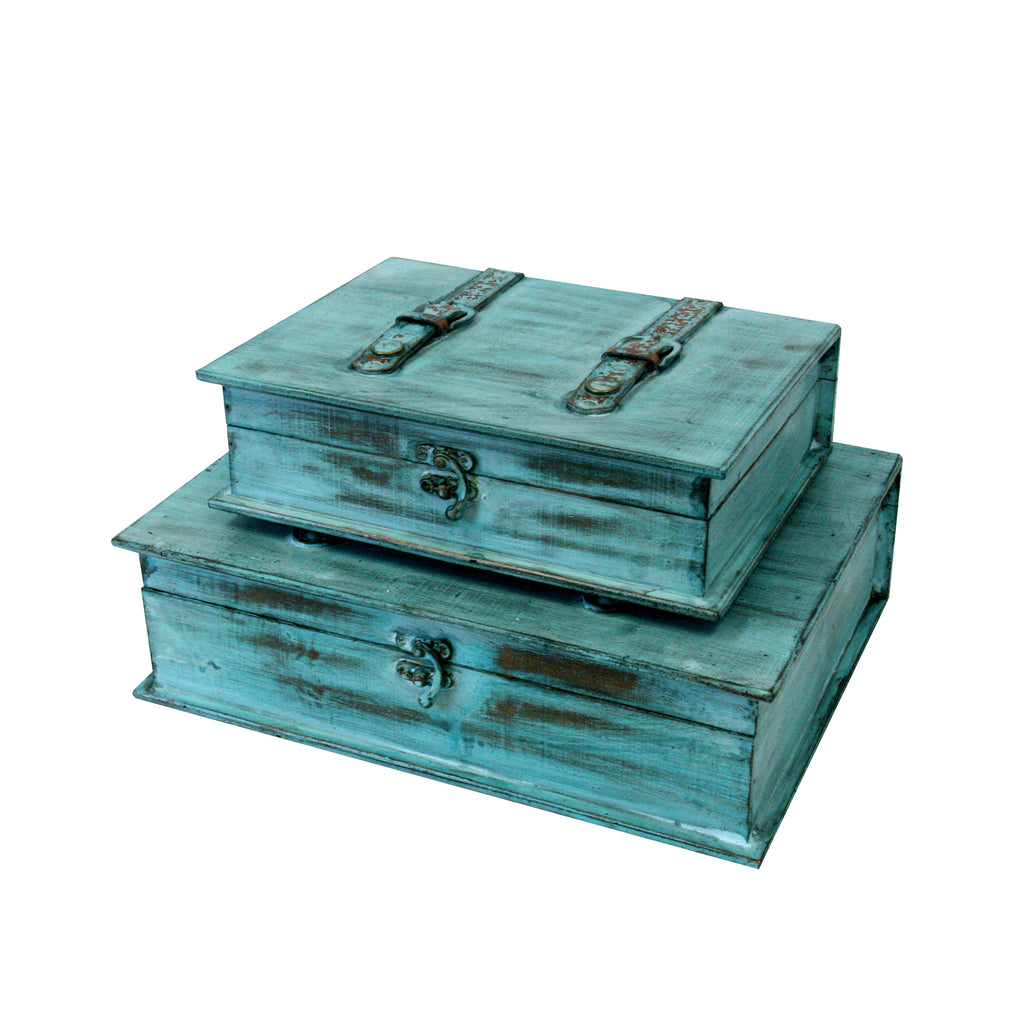 Turquoise Vintage Book Box Set, Set of 2