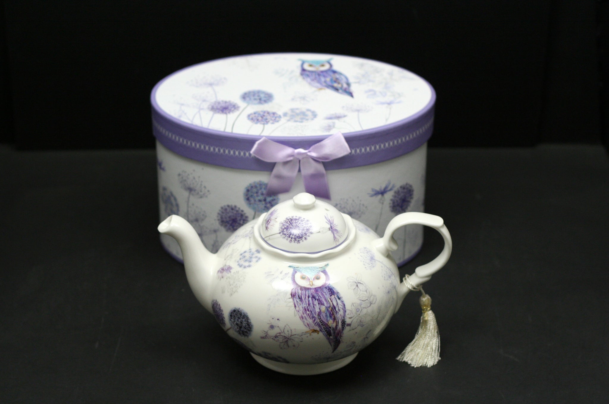 Purple Owl Design Teapot with a Ribboned Gift Box (1000 ml)